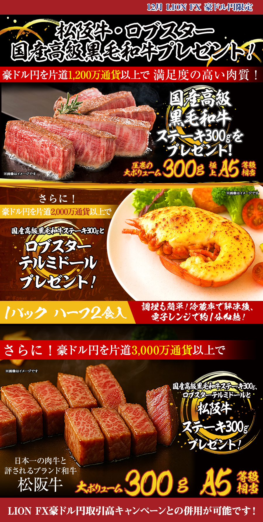 LION FX豪ドル円限定 松阪牛・ロブスター・国産高級黒毛和牛プレゼント!