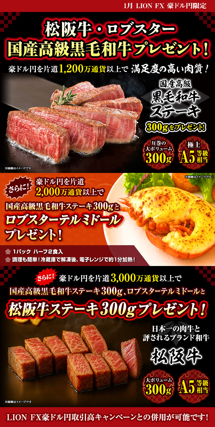 LION FX豪ドル円限定 松阪牛・ロブスター・国産高級黒毛和牛プレゼント!