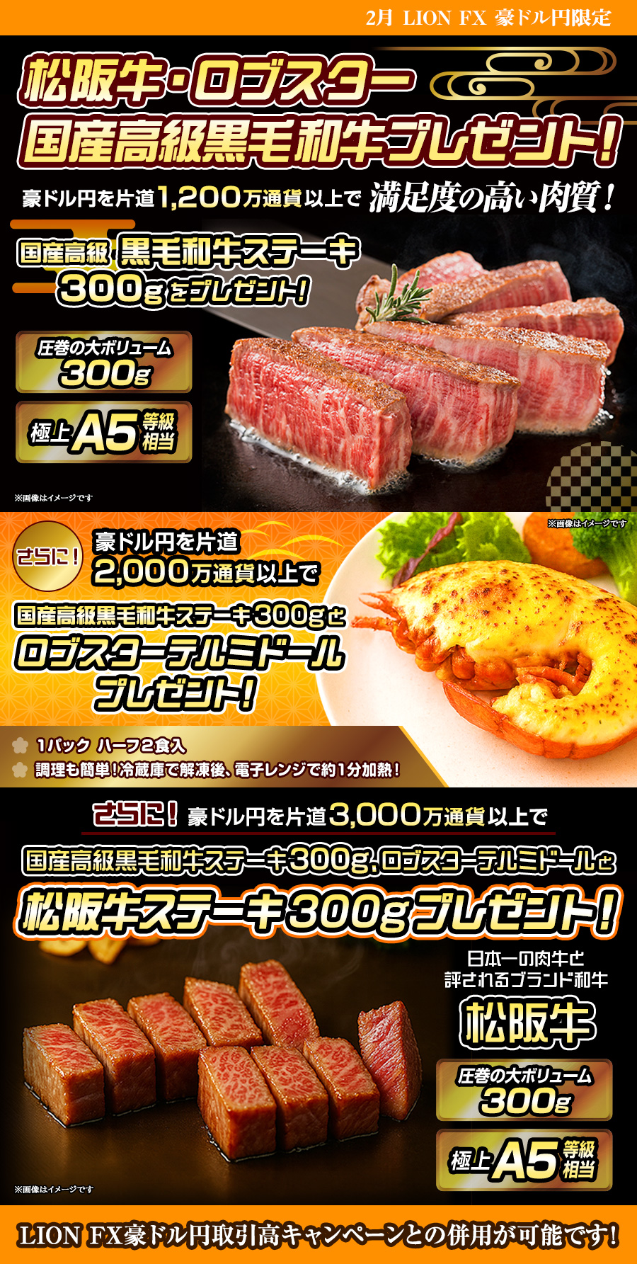 LION FX豪ドル円限定 松阪牛・ロブスター・国産高級黒毛和牛プレゼント!