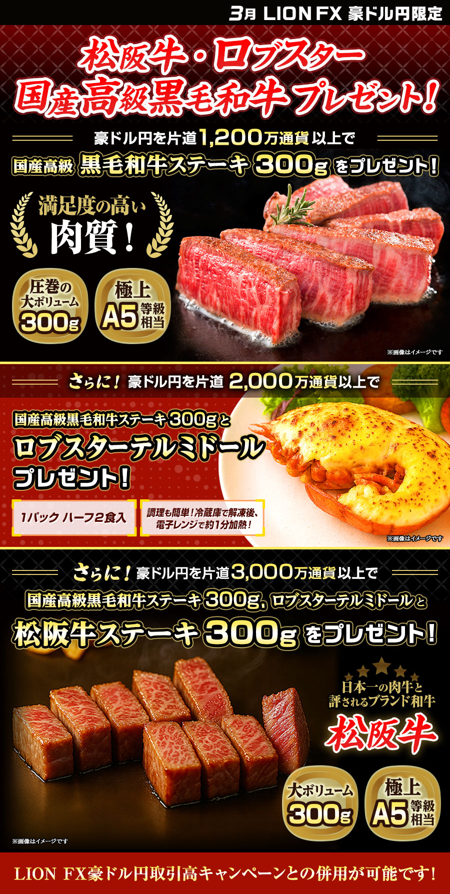 LION FX豪ドル円限定 松阪牛・ロブスター・国産高級黒毛和牛プレゼント!
