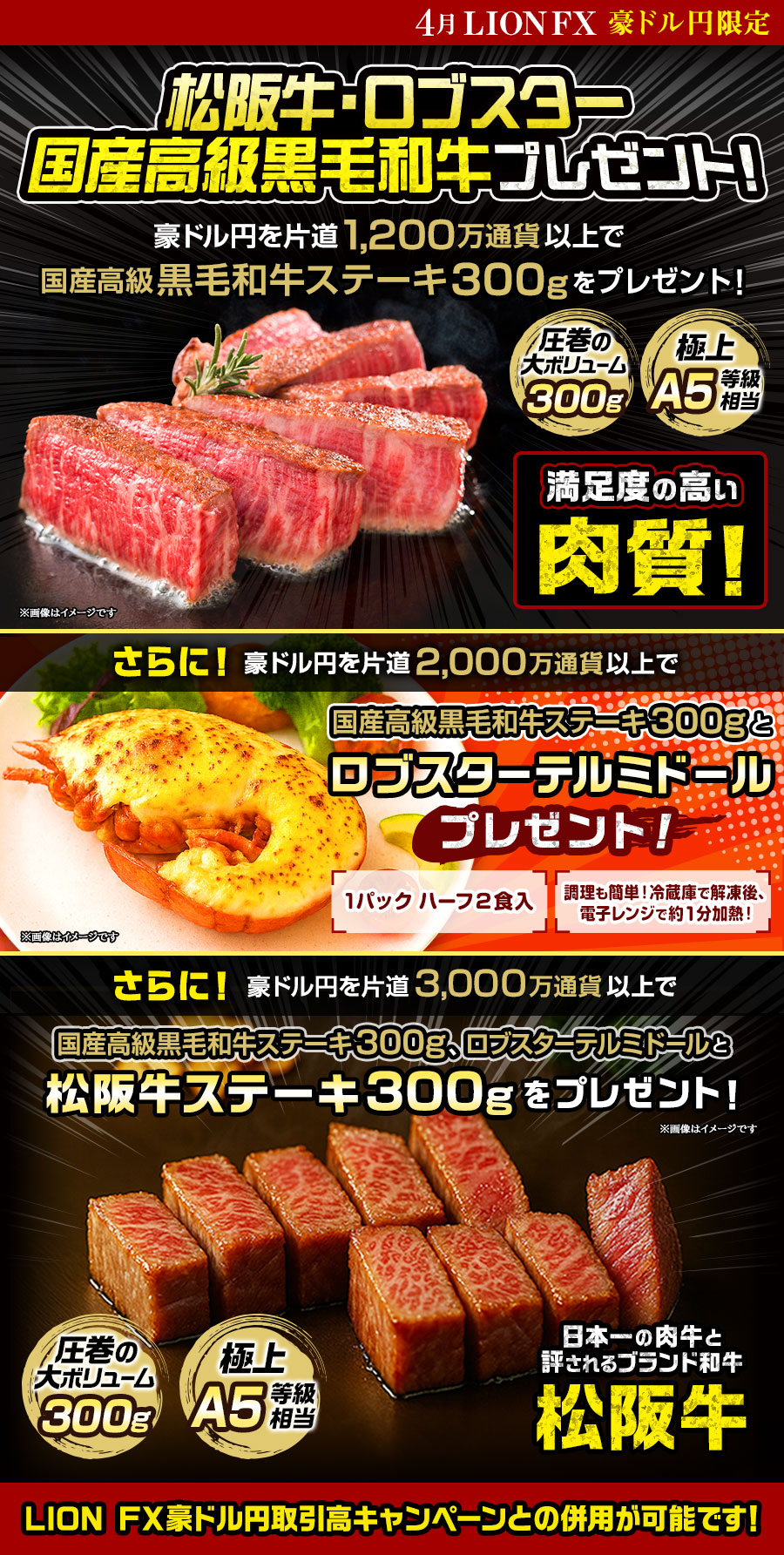 LION FX豪ドル円限定 松阪牛・ロブスター・国産高級黒毛和牛プレゼント!