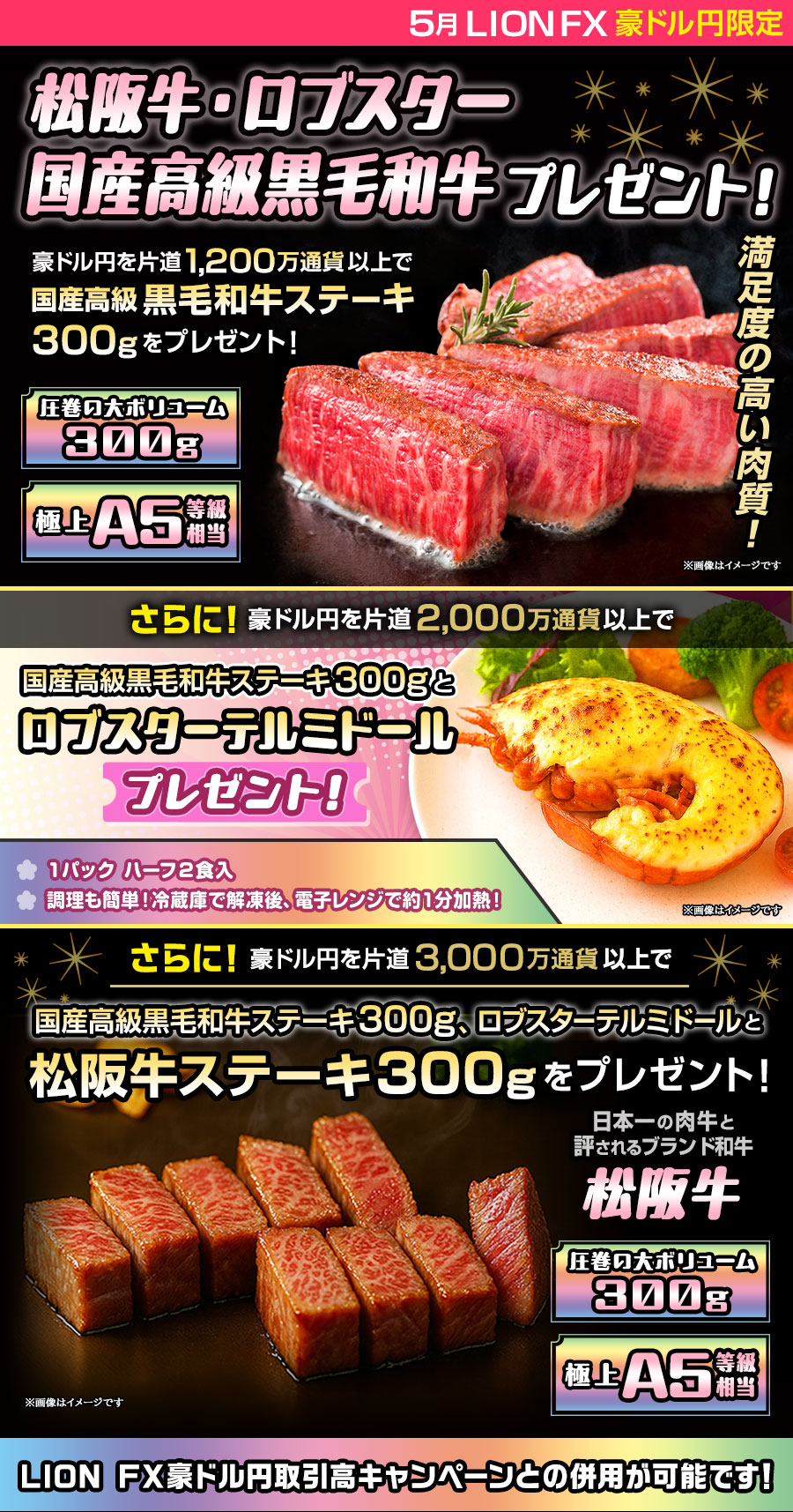 LION FX豪ドル円限定 松阪牛・ロブスター・国産高級黒毛和牛プレゼント!