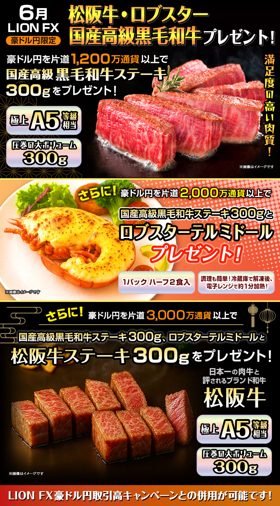 LION FX豪ドル円限定 松阪牛・ロブスター・国産高級黒毛和牛プレゼント!