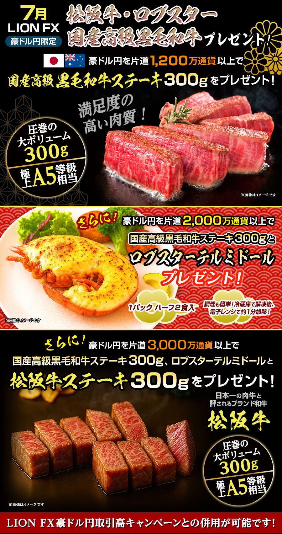 LION FX豪ドル円限定 松阪牛・ロブスター・国産高級黒毛和牛プレゼント!