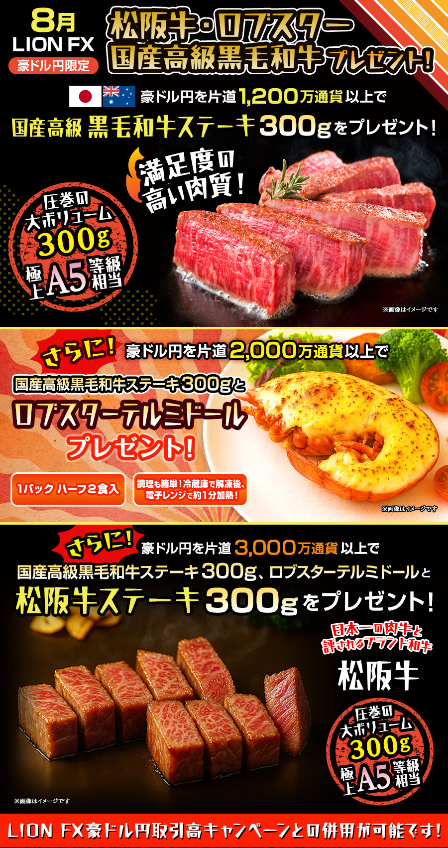 LION FX豪ドル円限定 松阪牛・ロブスター・国産高級黒毛和牛プレゼント!