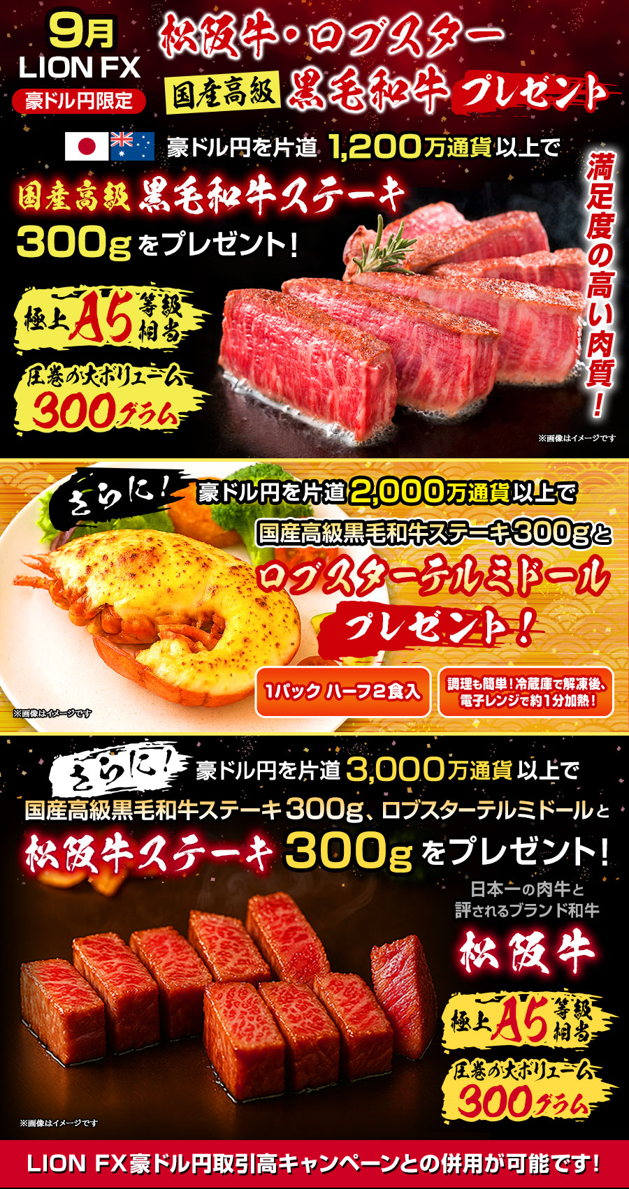 LION FX豪ドル円限定 松阪牛・ロブスター・国産高級黒毛和牛プレゼント!