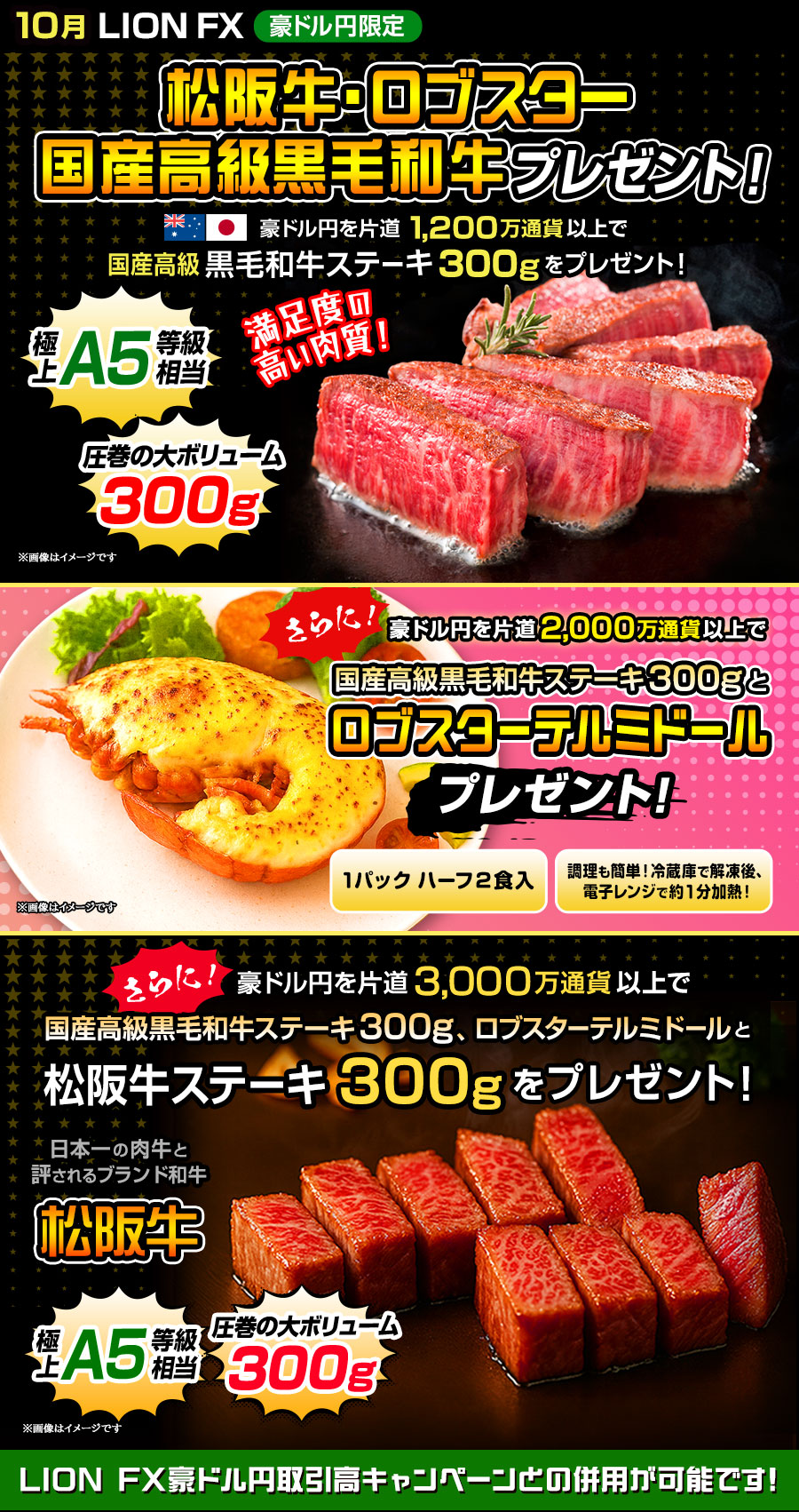LION FX豪ドル円限定 松阪牛・ロブスター・国産高級黒毛和牛プレゼント!